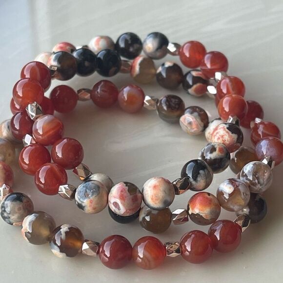 Orca agate carnelian ONE NEW stretch bracelet crystal stone orange rose gold - Picture 5 of 12